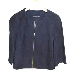 Vintage RENE LEZARD Navy Suede Leather Jacket Minimalist Zip Front Sz 34